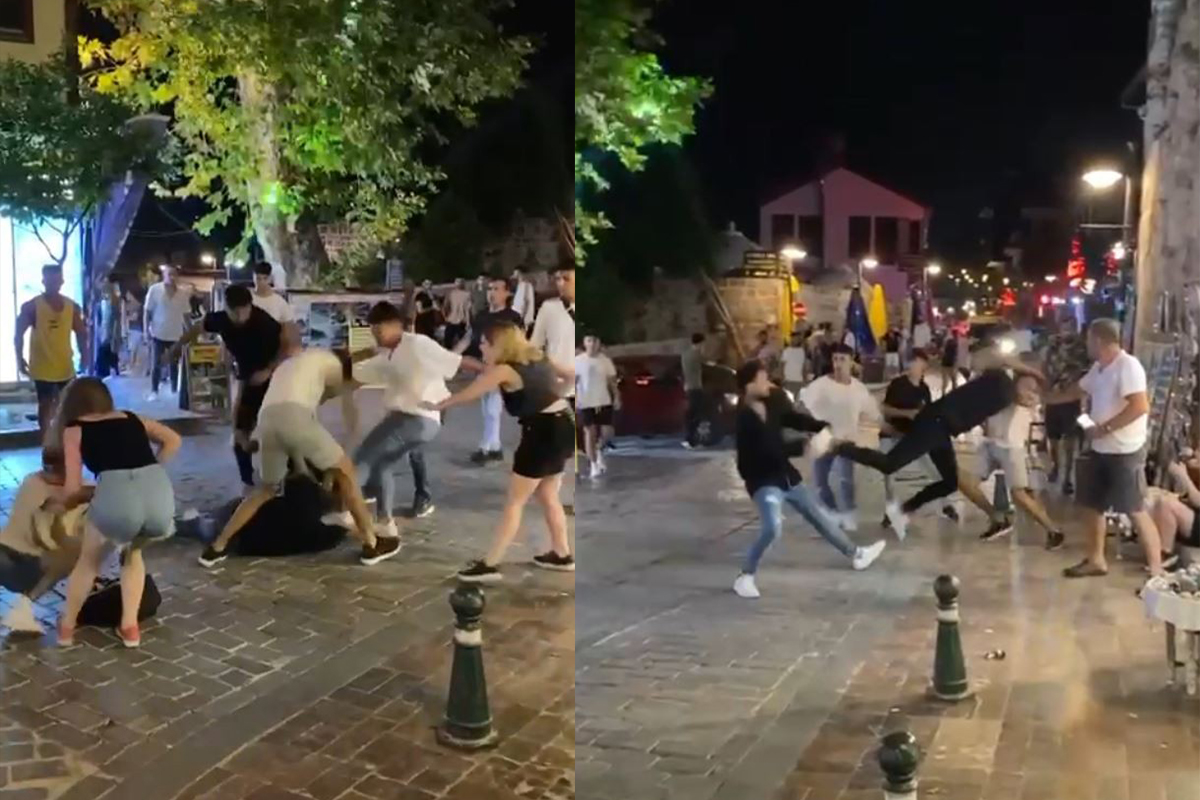 Antalya’da gençlerin tekmeli yumruklu kavgası