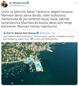 Bakan Koca: 'Marmara denizi aslına döndü, sizleri kutluyoruz'